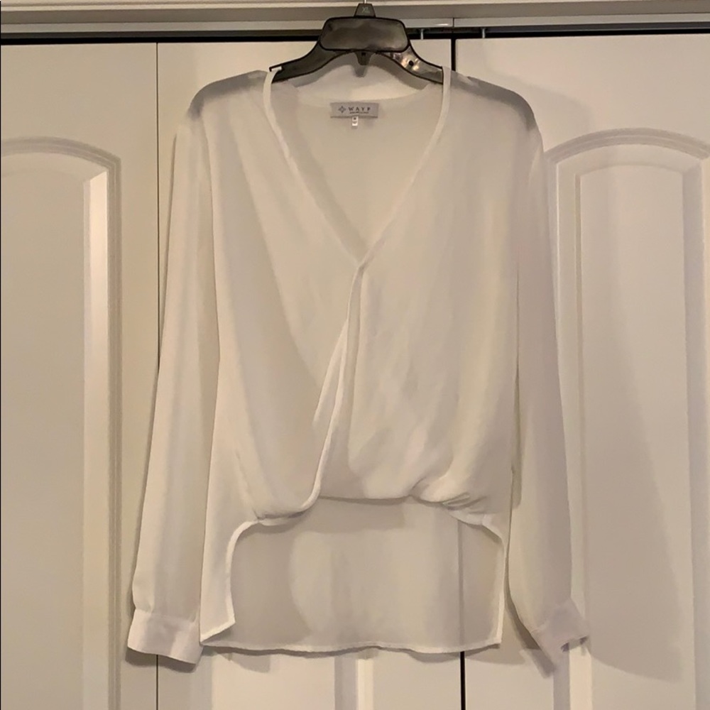 White sheer  long sleeve blouse